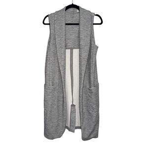 Halogen Women’s Medium Long Sleeveless Duster Cardigan Vest Gray Pockets